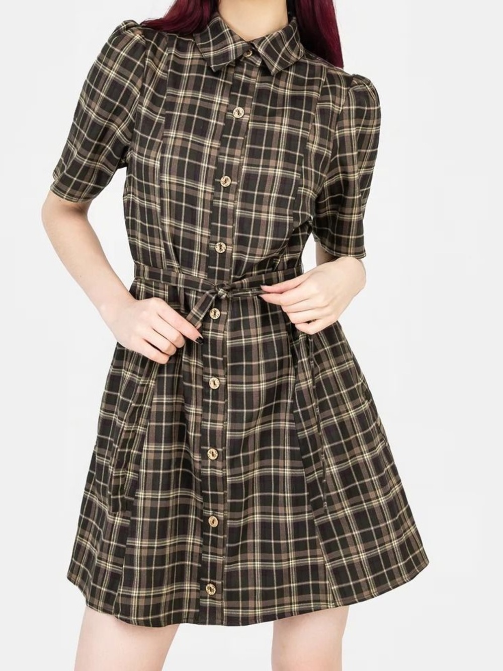 Disturbia Beatrice check mini shirt dress
